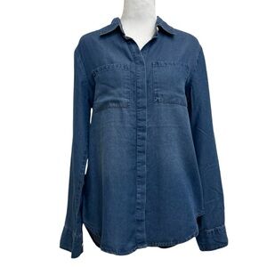 Lola River Denim Blue Chambray Button Front Long Sleeve Shirt